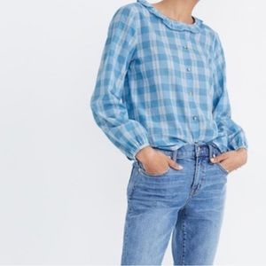 MADEWELL Ruffle-Neck Top in Colleen Plaid Large